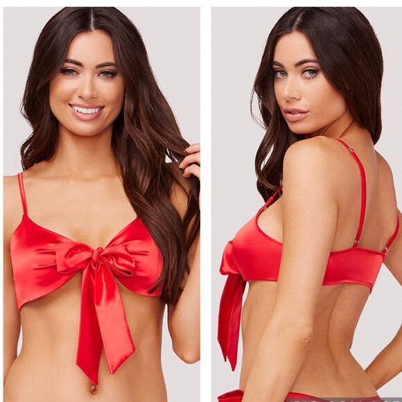 Yandy Red Satin Bow Bra Adjustable L/XL NWT - Picture 2 of 12